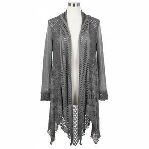 Vintage Concept Gray Crochet Cardigan Womens M Bohemian Duster Open Front Layer